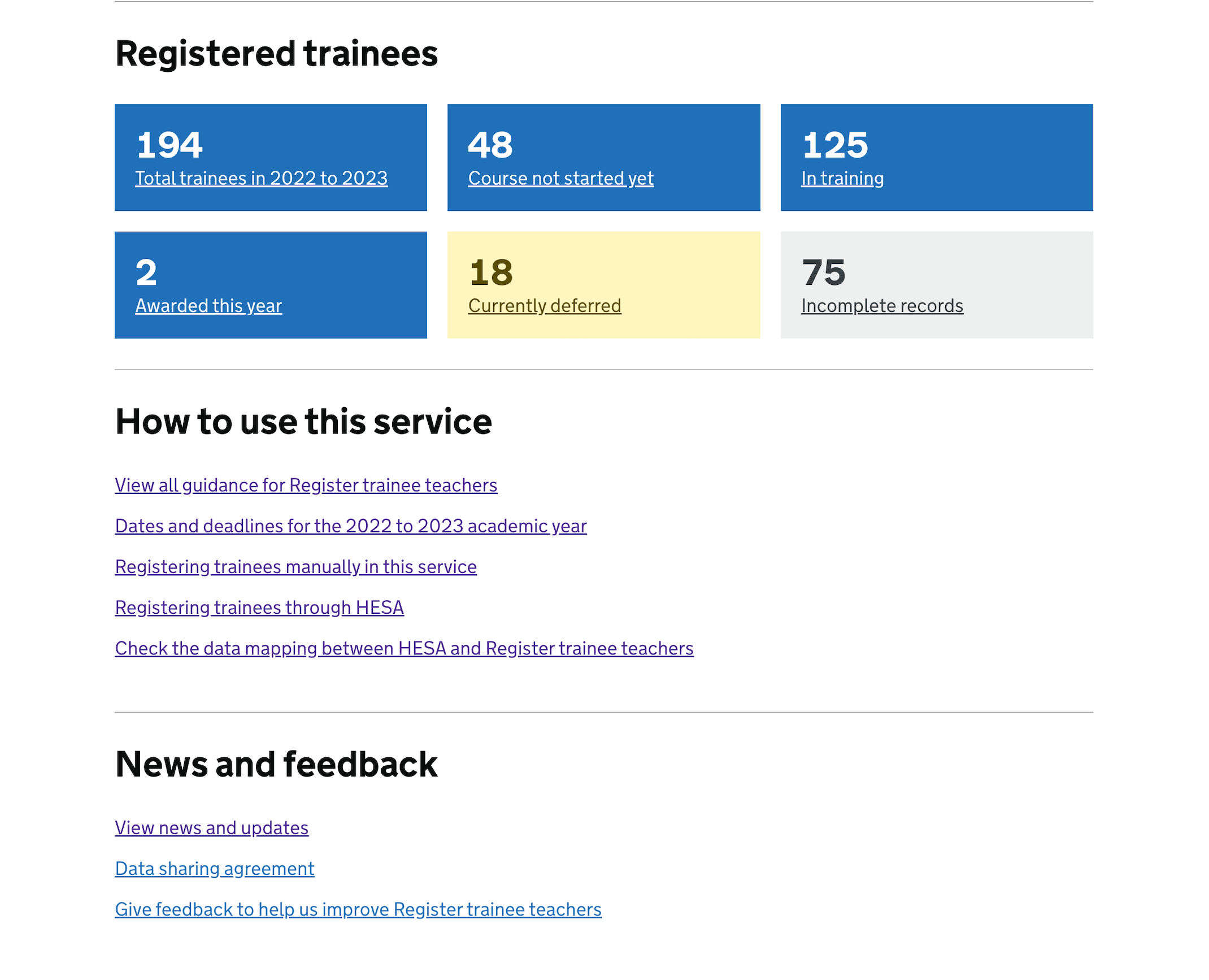 Screenshot of Homepage with new guidance section